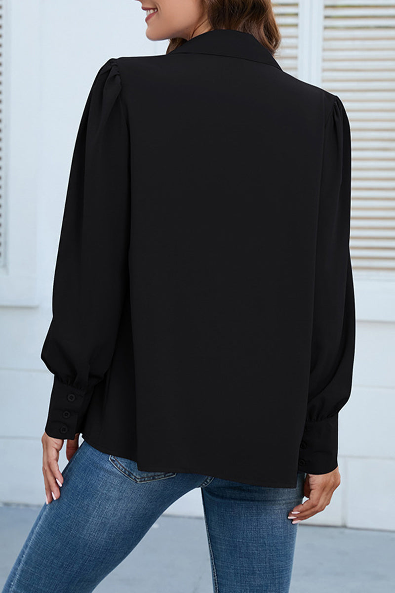 Casual Solid Buttons Shirt Collar Tops - Fashionpara