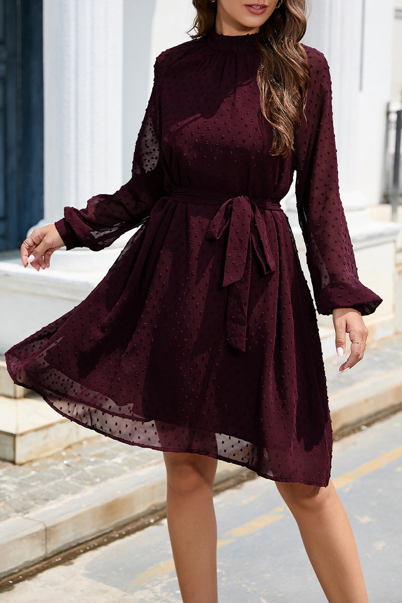 Elegant Solid Frenulum Turtleneck A Line Dresses(6 Colors) - Fashionpara