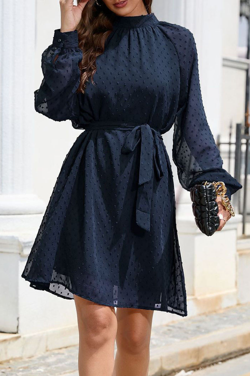 Elegant Solid Frenulum Turtleneck A Line Dresses(6 Colors) - Fashionpara