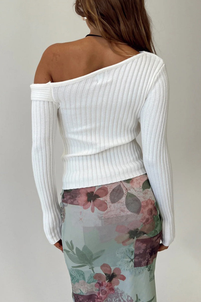 Casual Solid Patchwork Oblique Collar Tops - Fashionpara