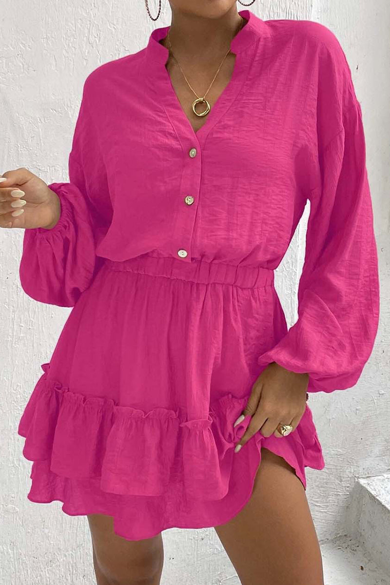 Casual Solid Flounce Half A Turtleneck Waist Skirt Dresses - Fashionpara