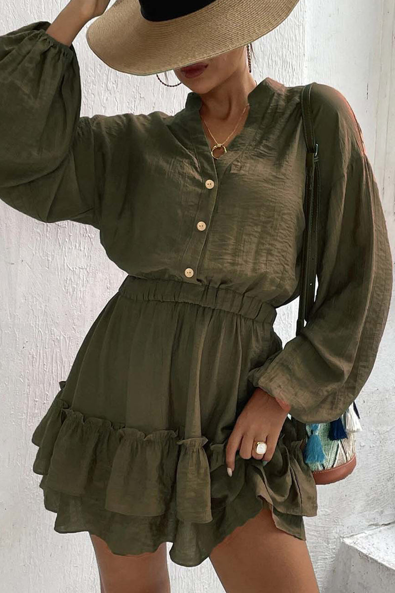 Casual Solid Flounce Half A Turtleneck Waist Skirt Dresses - Fashionpara