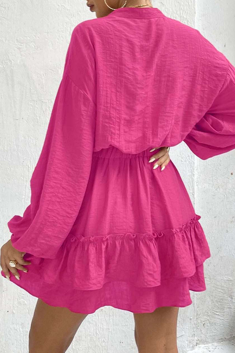 Casual Solid Flounce Half A Turtleneck Waist Skirt Dresses - Fashionpara