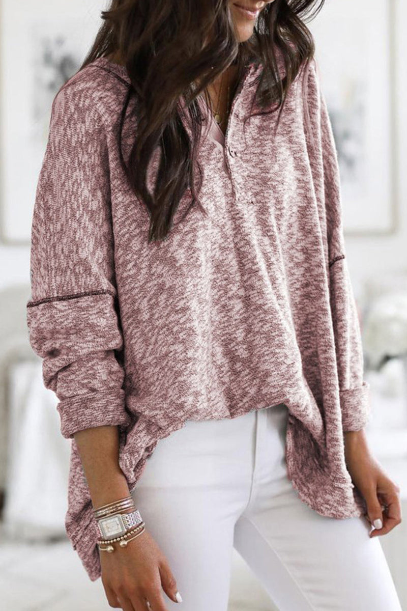 Casual Solid Buttons V Neck Tops - Fashionpara