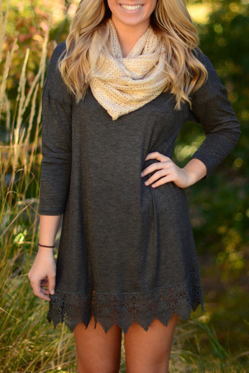 Casual Solid Patchwork O Neck Pencil Skirt Dresses - Fashionpara