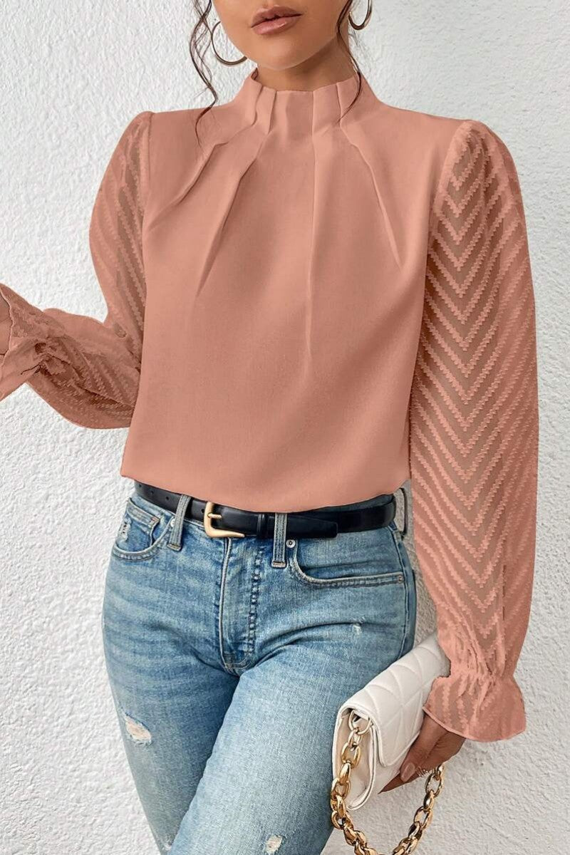 Casual Solid Patchwork Flounce Half A Turtleneck Tops - Fashionpara
