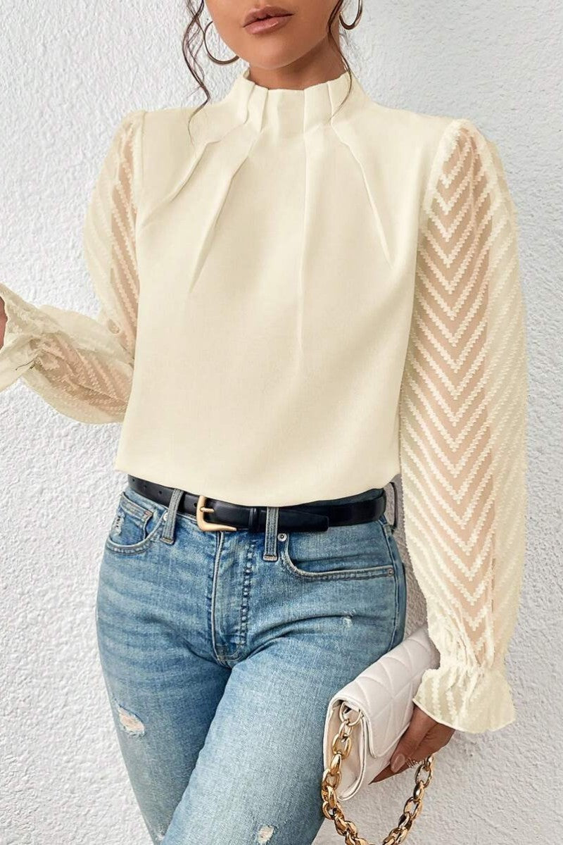 Casual Solid Patchwork Flounce Half A Turtleneck Tops - Fashionpara