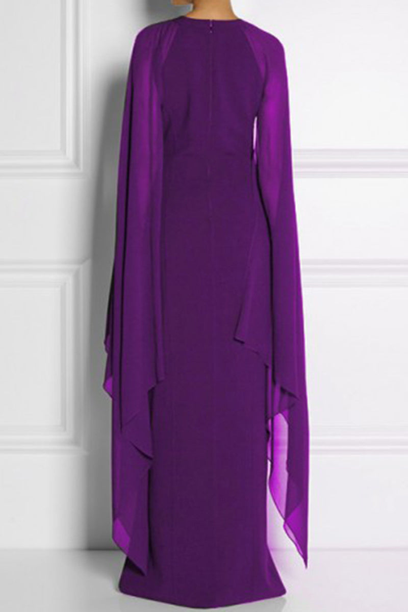 British Style Elegant Solid Slit O Neck Evening Dress Dresses - Fashionpara