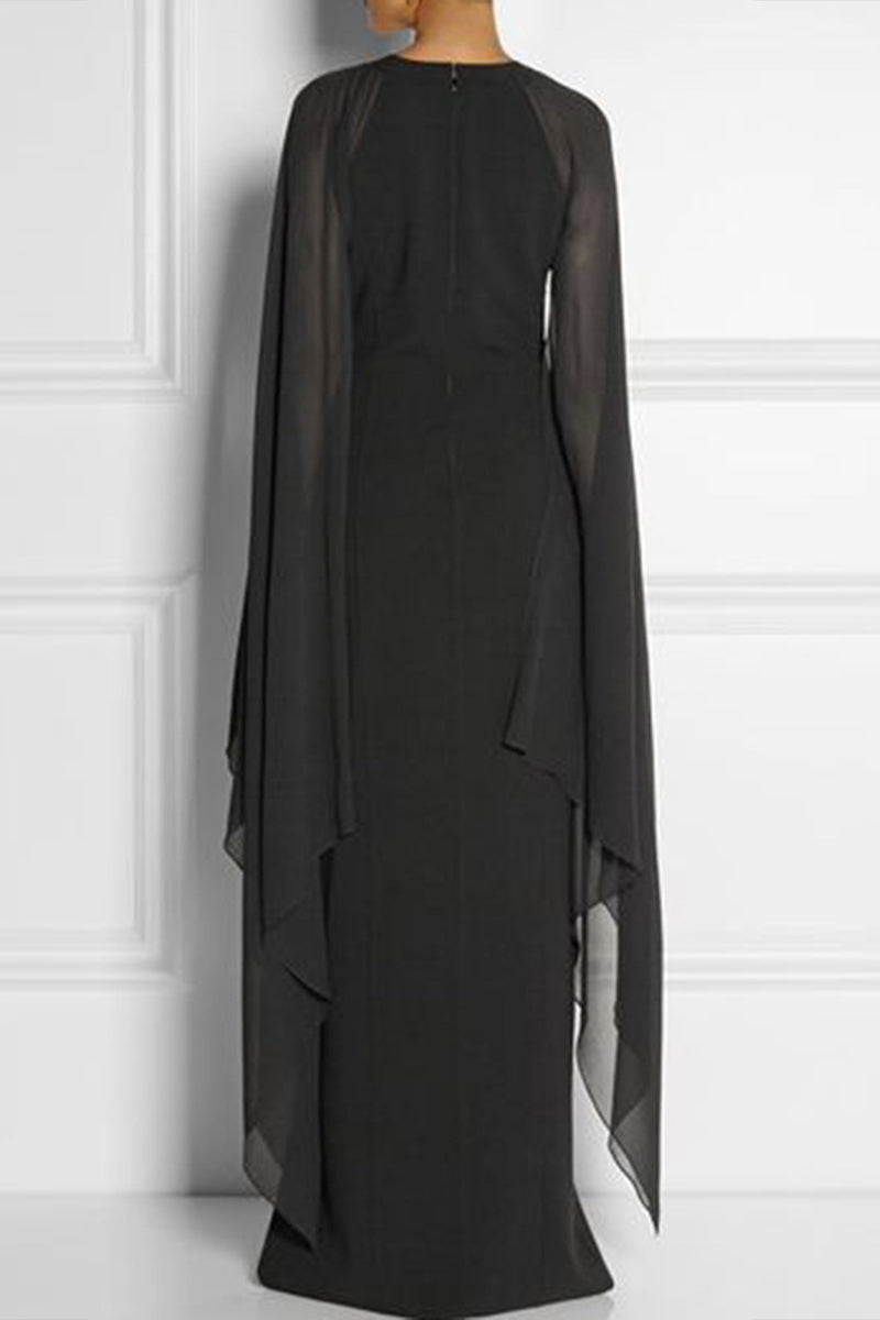 British Style Elegant Solid Slit O Neck Evening Dress Dresses - Fashionpara