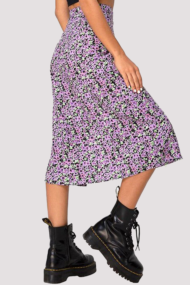 Elegant Print Slit Regular High Waist Type A Full Print Bottoms - Fashionpara