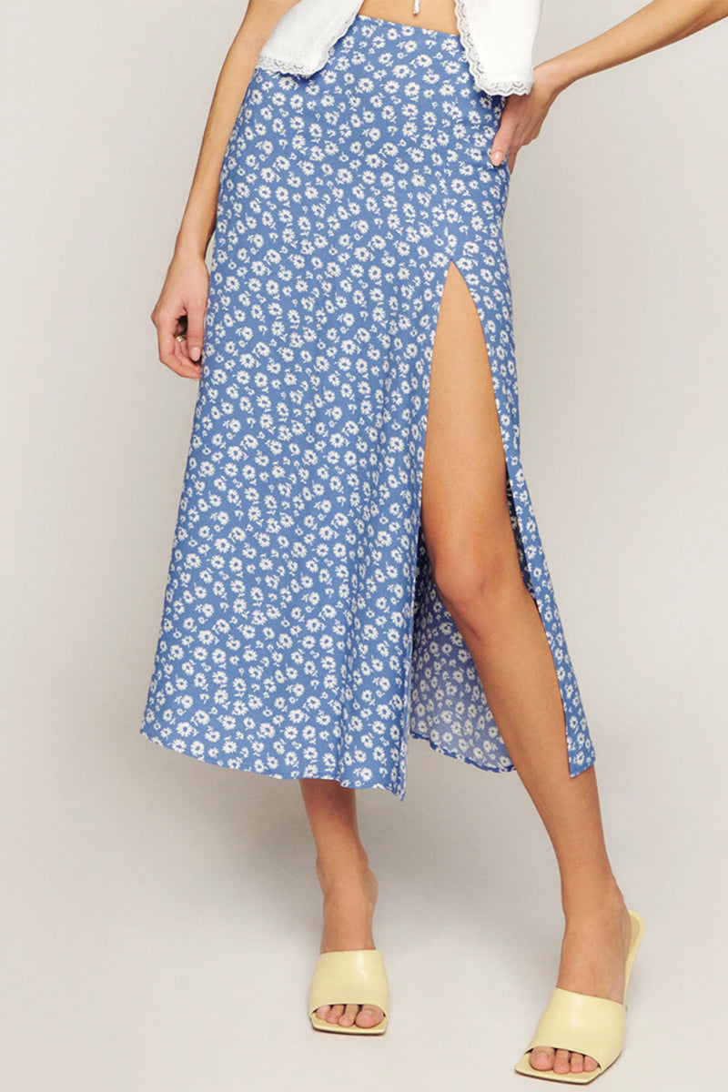 Elegant Print Slit Regular High Waist Type A Full Print Bottoms - Fashionpara