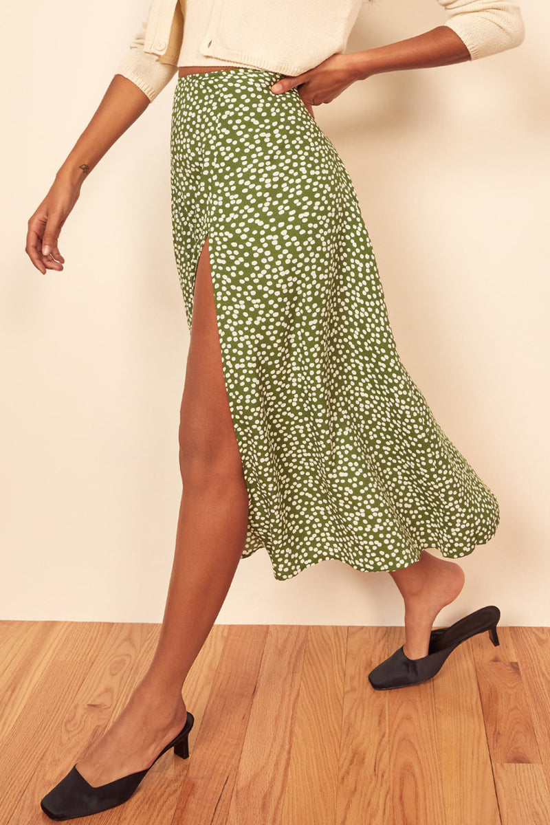 Elegant Print Slit Regular High Waist Type A Full Print Bottoms - Fashionpara