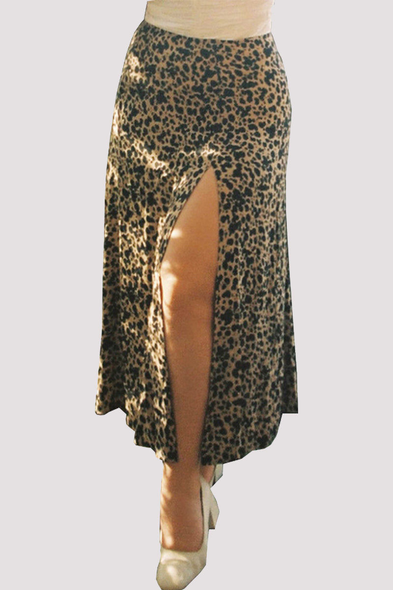 Elegant Print Slit Regular High Waist Type A Full Print Bottoms - Fashionpara