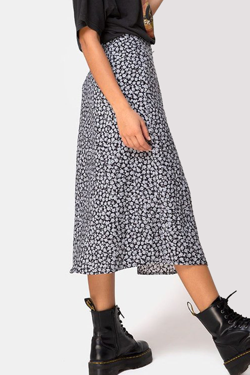 Elegant Print Slit Regular High Waist Type A Full Print Bottoms - Fashionpara