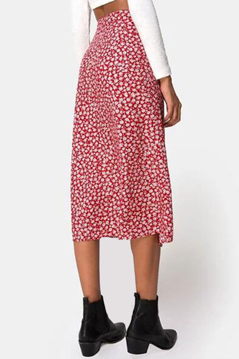 Elegant Print Slit Regular High Waist Type A Full Print Bottoms - Fashionpara