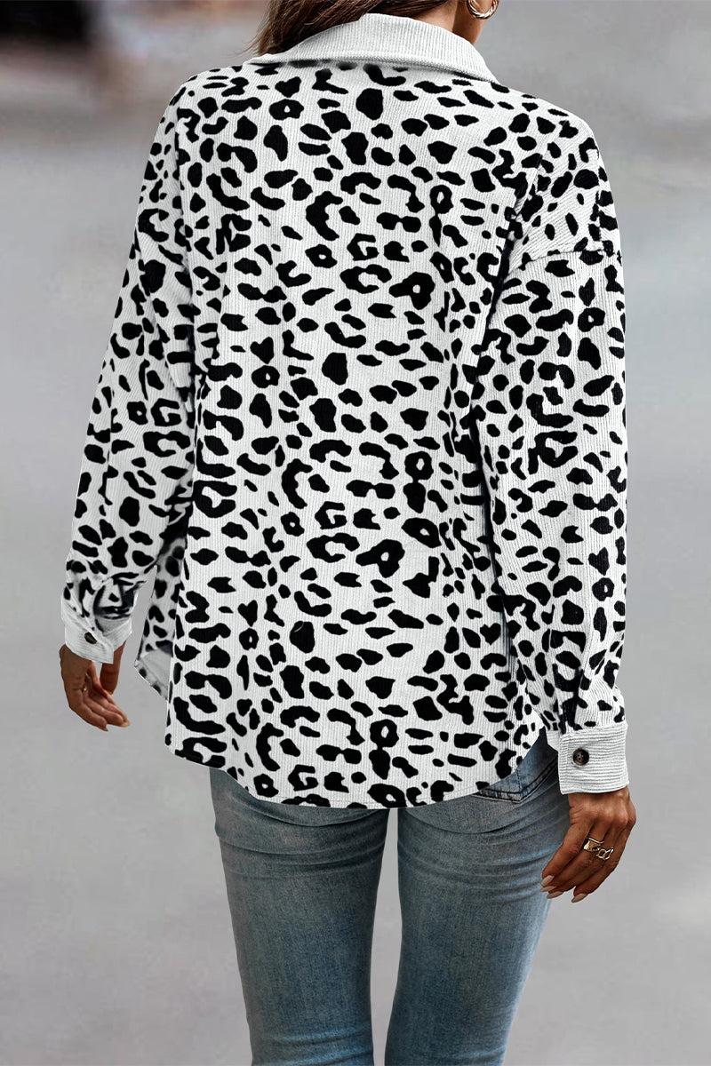 Casual Sweet Leopard Pocket Turndown Collar Tops - Fashionpara