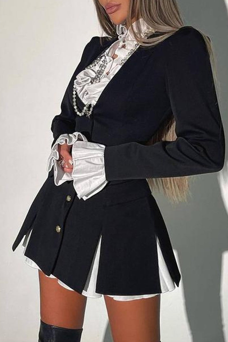 Elegant Solid Patchwork Asymmetrical Collar A Line Dresses(3 Colors) - Fashionpara