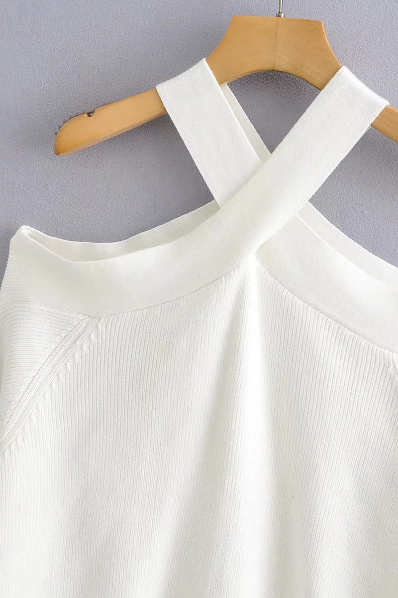 Sexy Solid Neck Hanger Off Shoulder Halter Sweaters - Fashionpara