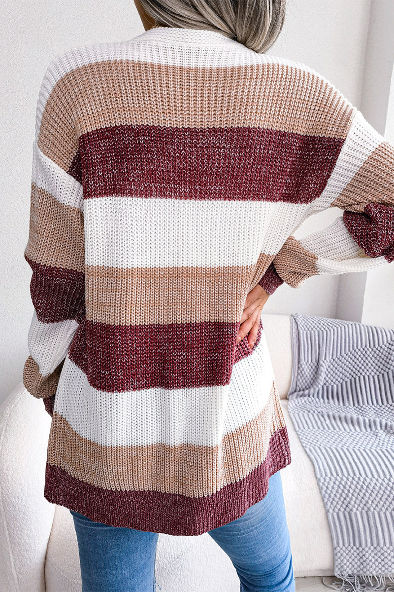 Florcoo Street Striped Cardigan with Contrast Collar Detail