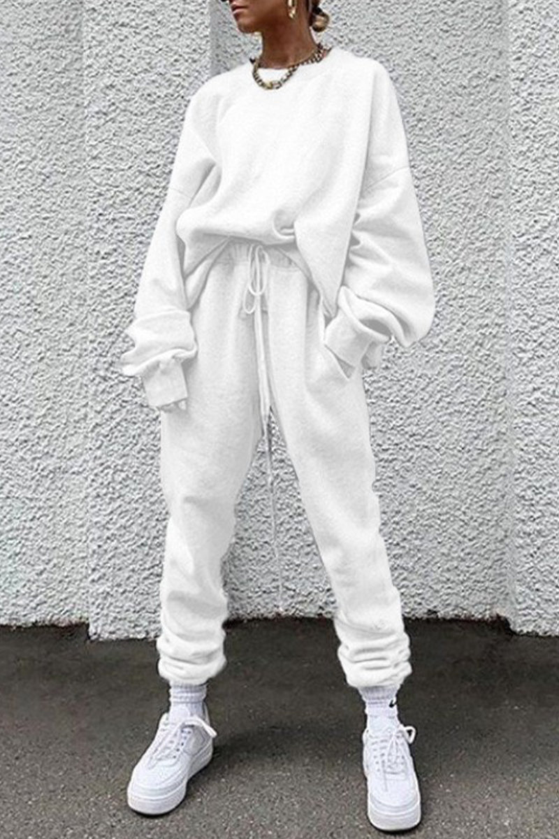 Casual Solid Pocket O Neck Long Sleeve Two Pieces - Fashionpara