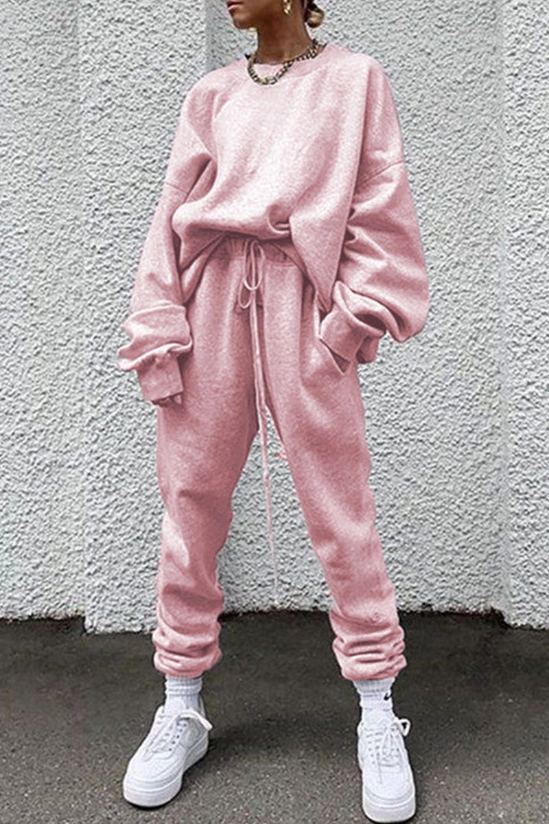 Casual Solid Pocket O Neck Long Sleeve Two Pieces - Fashionpara