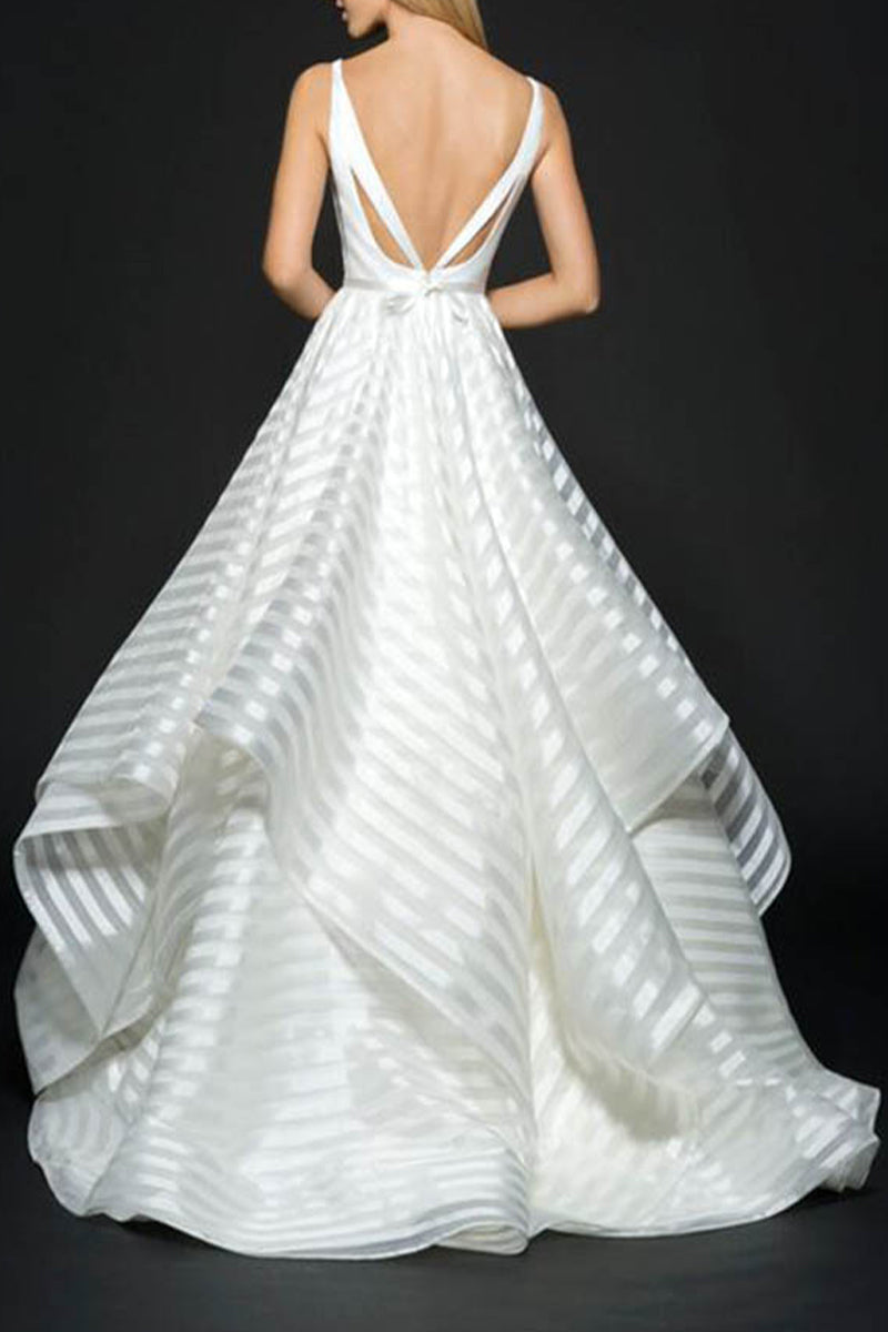 Elegant Solid Backless V Neck Evening Dress Dresses - Fashionpara