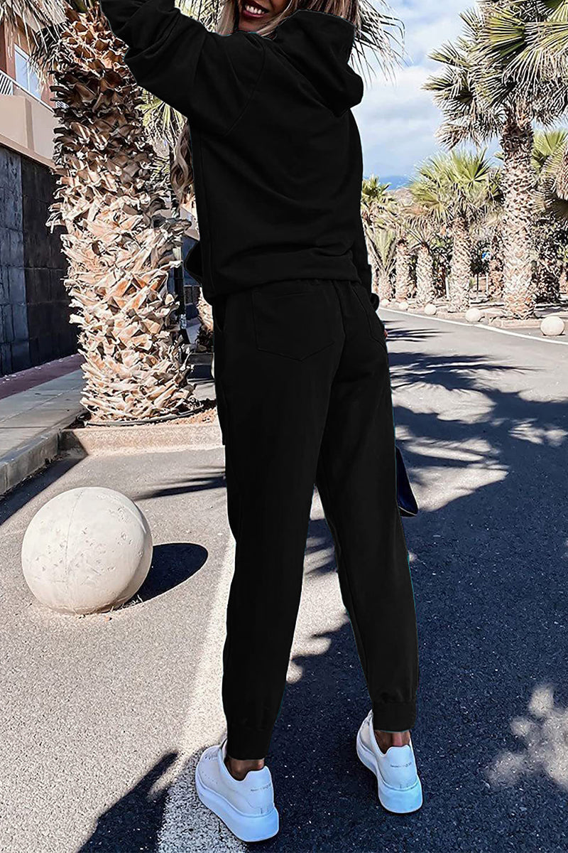 Casual Solid Patchwork Hooded Collar Long Sleeve Two Pieces(4 Colors) - Fashionpara