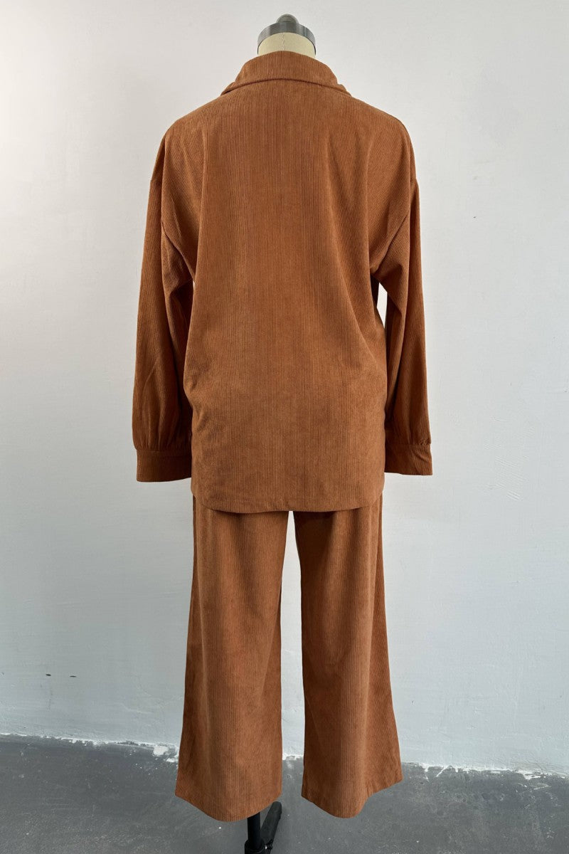 Casual Solid Patchwork Turndown Collar Long Sleeve Two Pieces(5 Colors) - Fashionpara