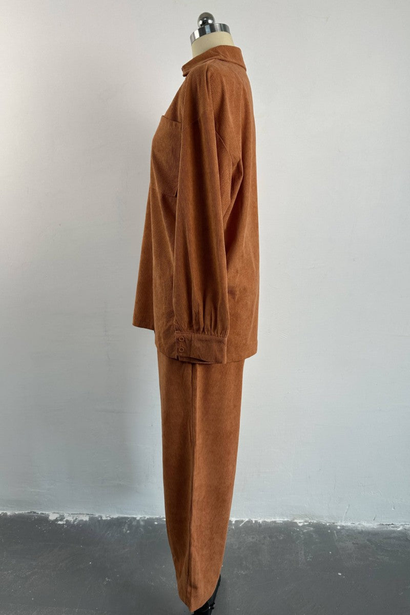 Casual Solid Patchwork Turndown Collar Long Sleeve Two Pieces(5 Colors) - Fashionpara