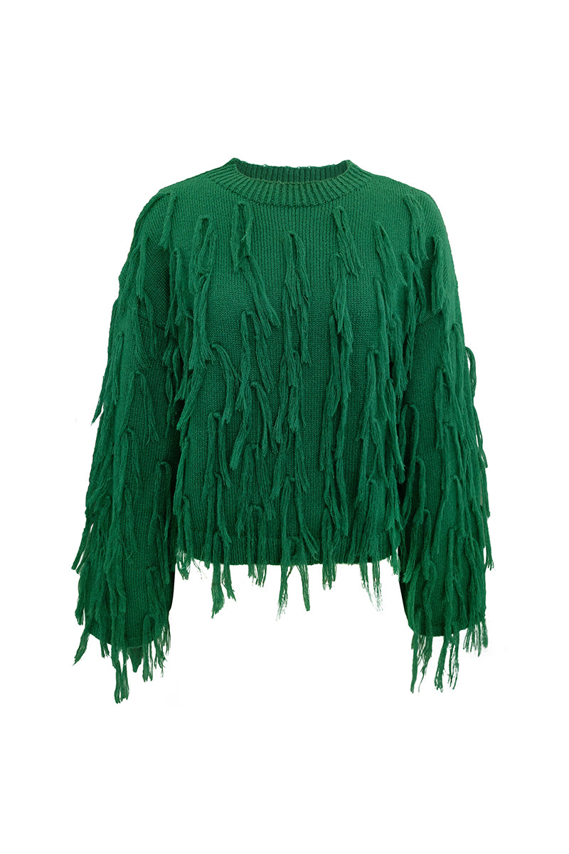 British Style Elegant Solid Tassel O Neck Sweaters(5 Colors) - Fashionpara