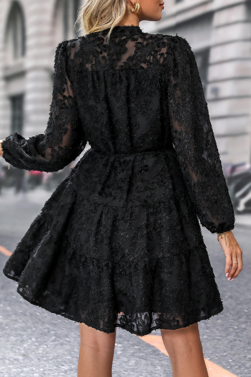 Elegant Solid Flounce Mandarin Collar A Line Dresses - Fashionpara