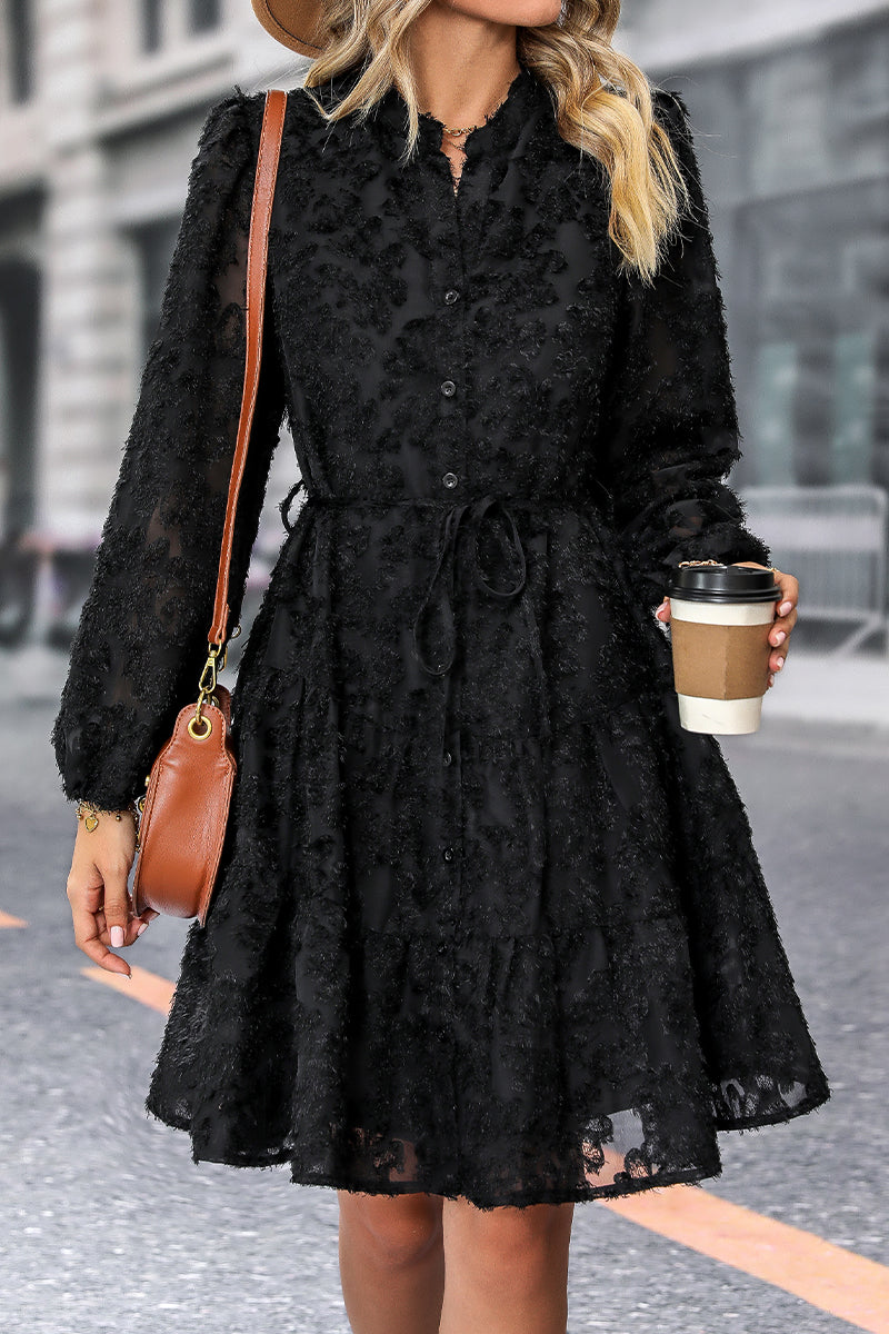 Elegant Solid Flounce Mandarin Collar A Line Dresses - Fashionpara