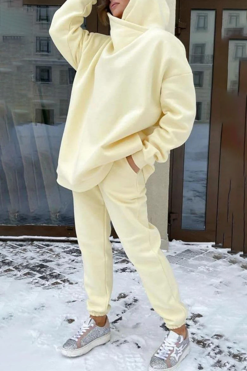 Casual Solid Pocket Hooded Collar Long Sleeve Two Pieces - Fashionpara