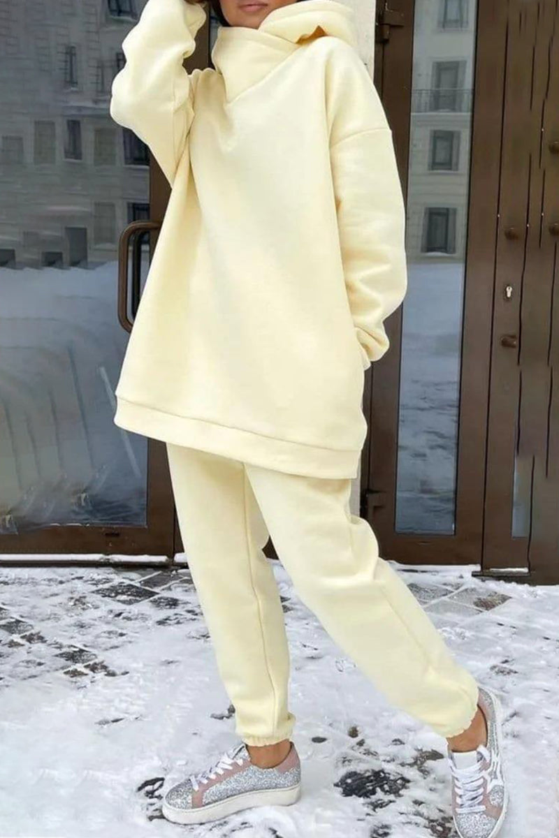 Casual Solid Pocket Hooded Collar Long Sleeve Two Pieces - Fashionpara