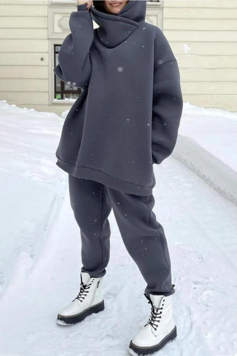 Casual Solid Pocket Hooded Collar Long Sleeve Two Pieces - Fashionpara