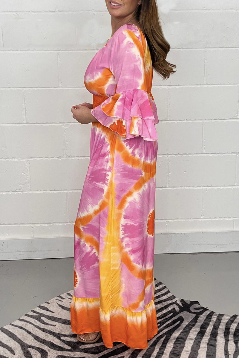 Casual College Print Patchwork V Neck Loose Jumpsuits - Fashionpara