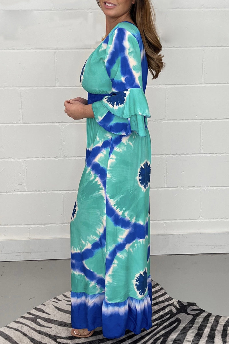 Casual College Print Patchwork V Neck Loose Jumpsuits - Fashionpara