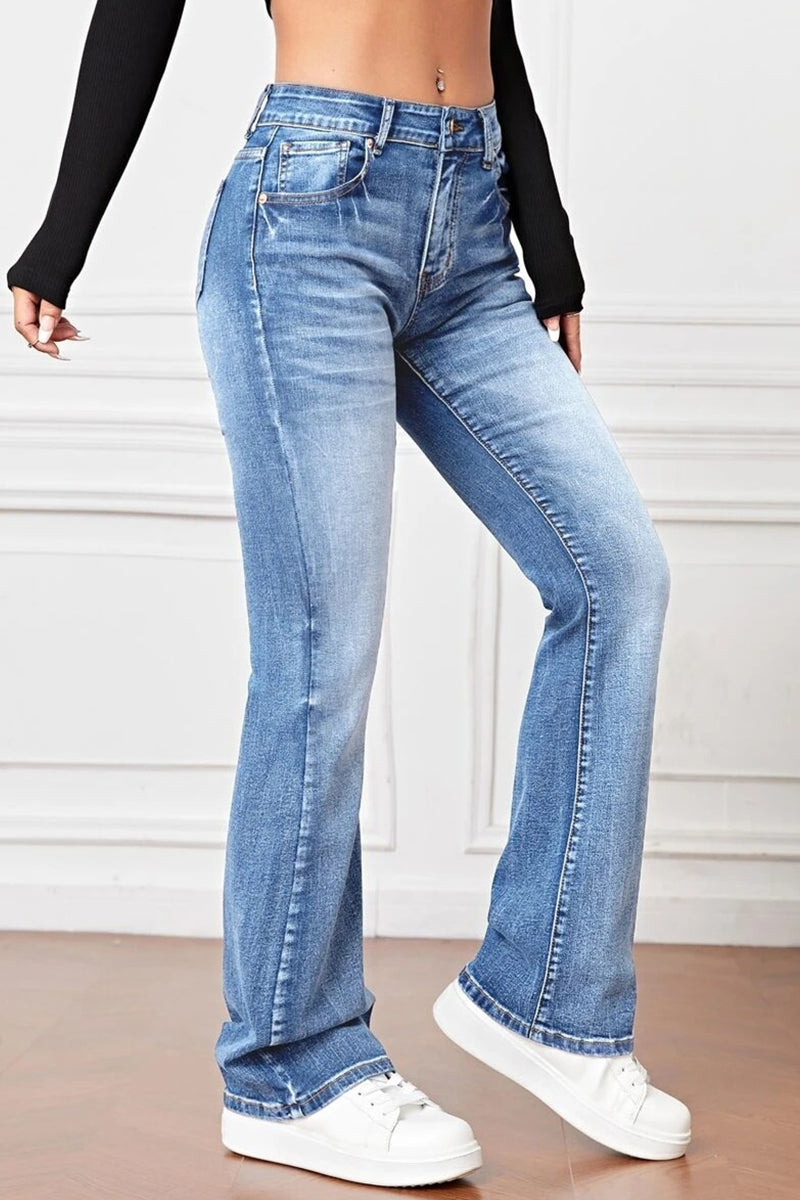 Casual Solid Pocket High Waist Denim Jeans(3 Colors) - Fashionpara
