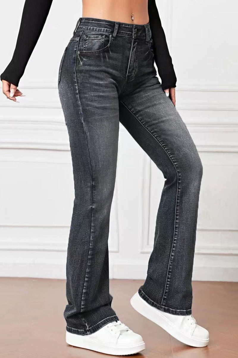 Casual Solid Pocket High Waist Denim Jeans(3 Colors) - Fashionpara