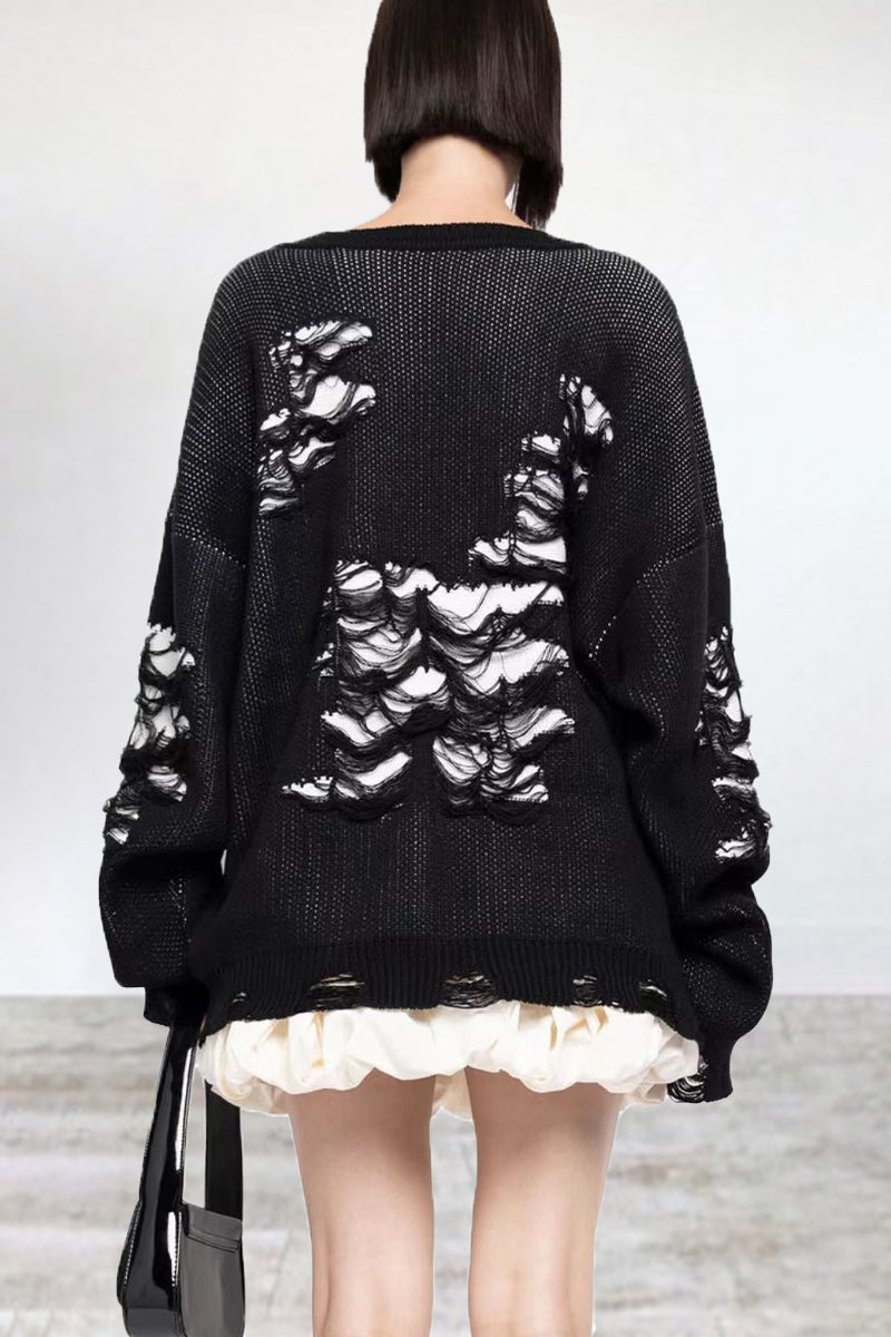 Florcoo Color Block Ripped Sweater - Trendy Casual Style