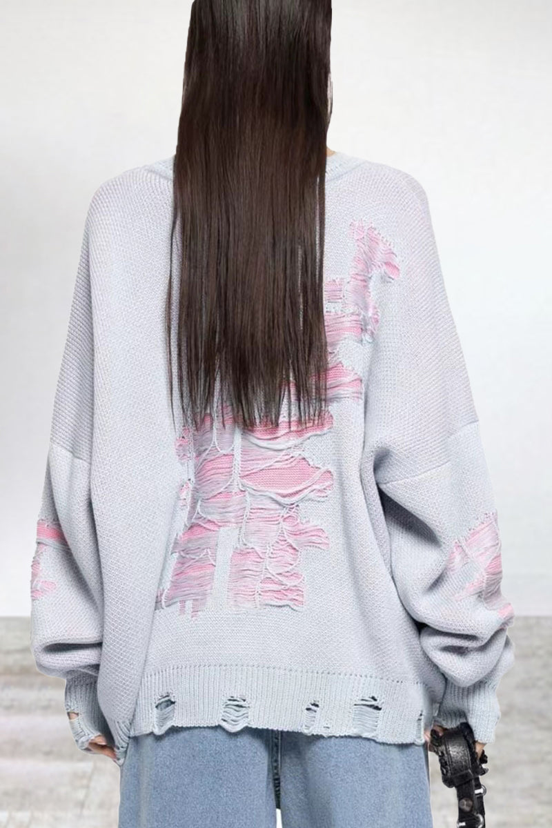 Florcoo Color Block Ripped Sweater - Trendy Casual Style