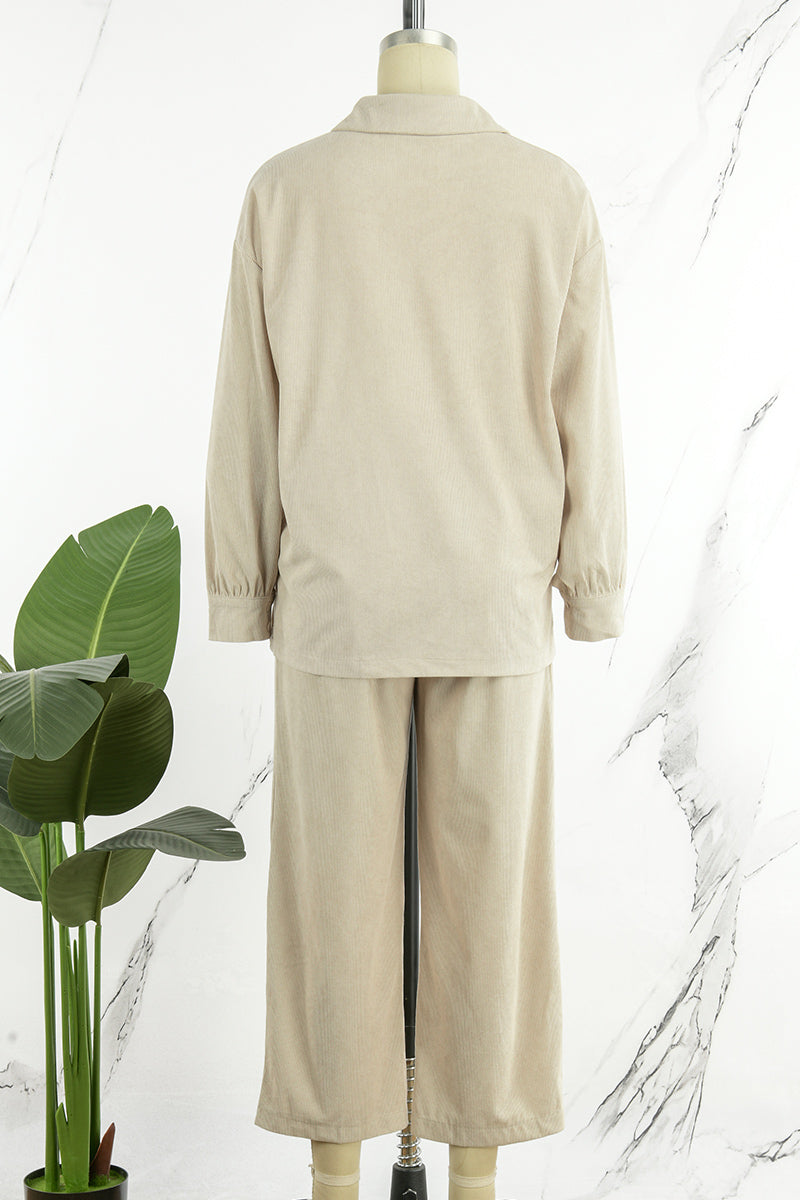 Casual Solid Patchwork Turndown Collar Long Sleeve Two Pieces(5 Colors) - Fashionpara