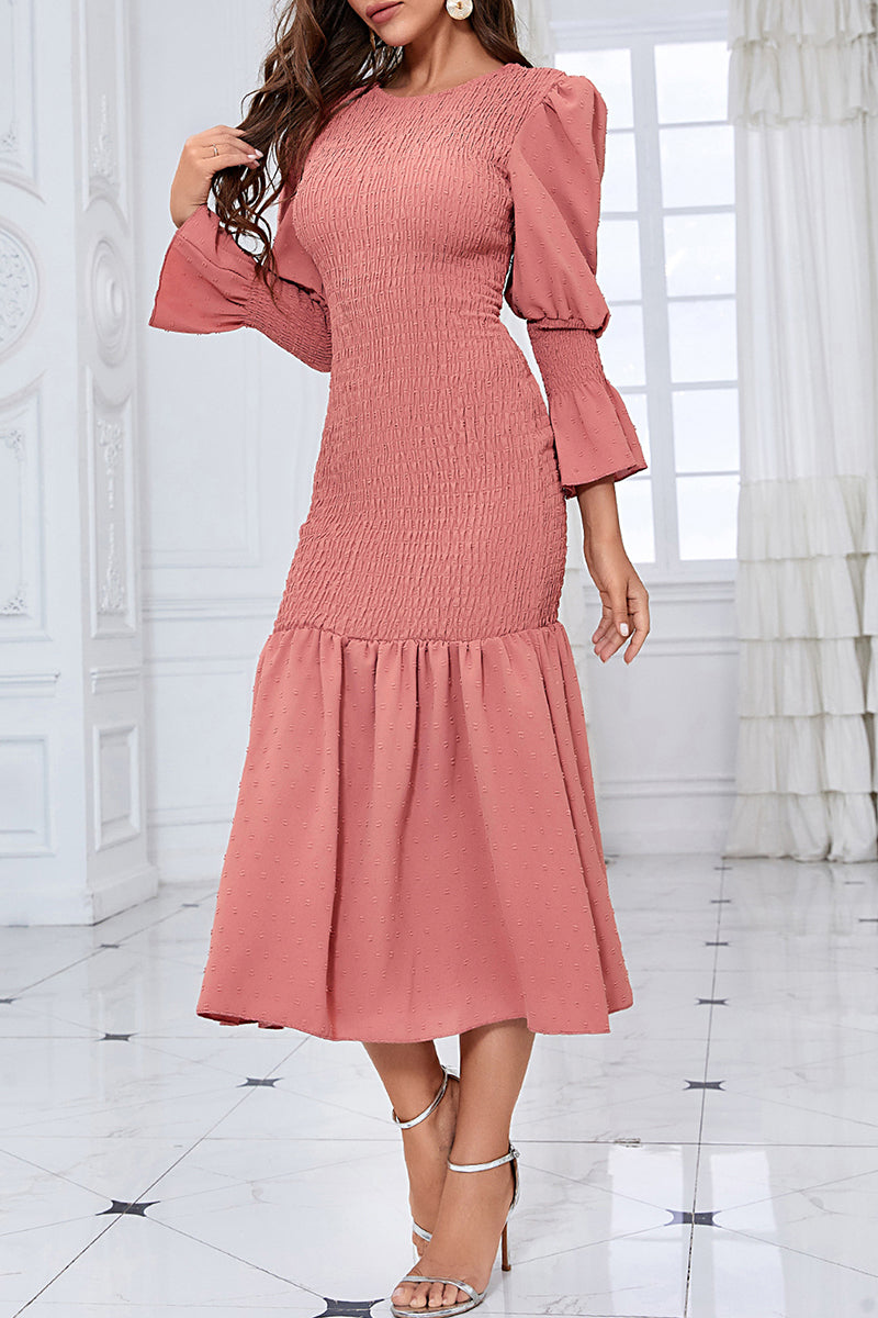 Elegant Solid Fold O Neck Wrapped Skirt Dresses - Fashionpara