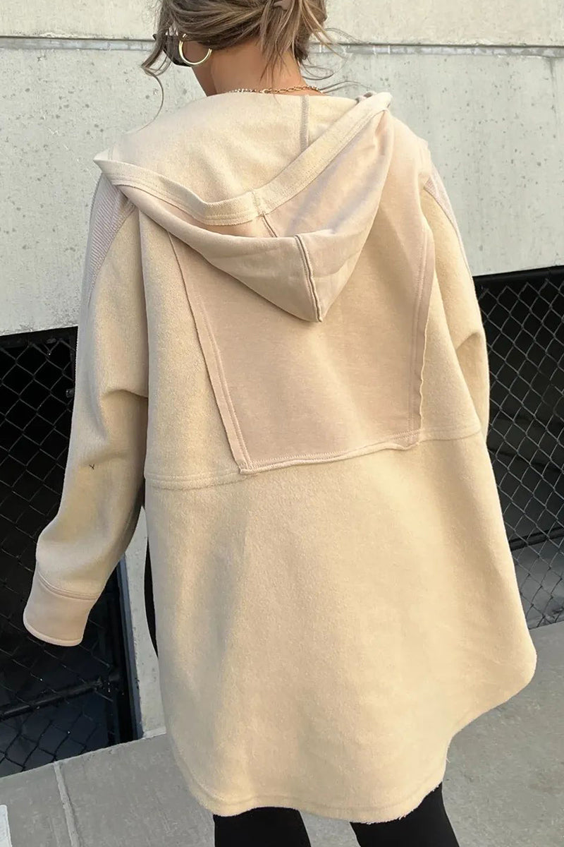 Casual Solid Pocket Slit Hooded Collar Tops - Fashionpara