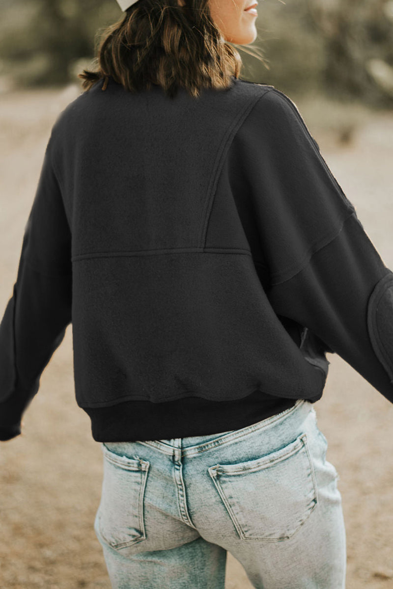 Casual Solid Zipper Turndown Collar Tops - Fashionpara