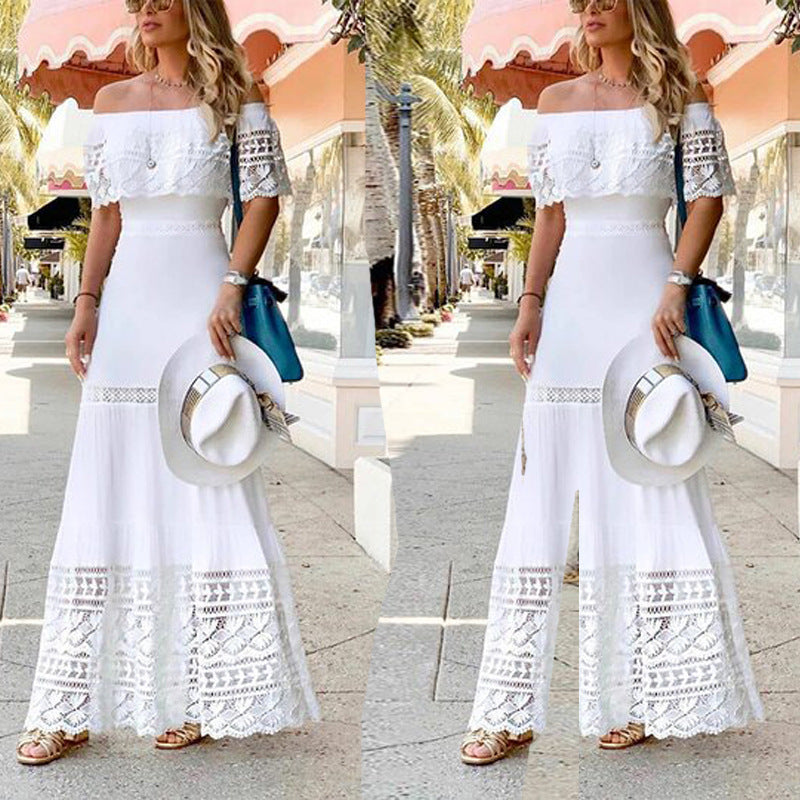 Lace Off Shoulder Flounce Maxi Dress 6