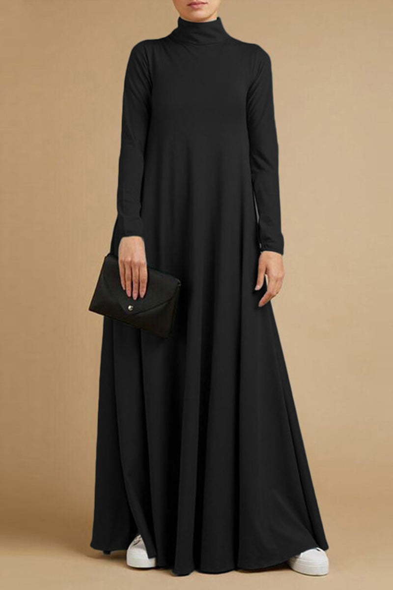 Casual Elegant Solid Turtleneck Long Sleeve Dresses(5 Colors) - Fashionpara