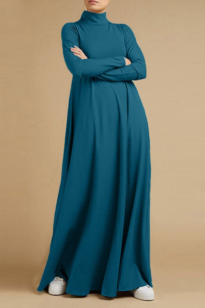Casual Elegant Solid Turtleneck Long Sleeve Dresses(5 Colors) - Fashionpara