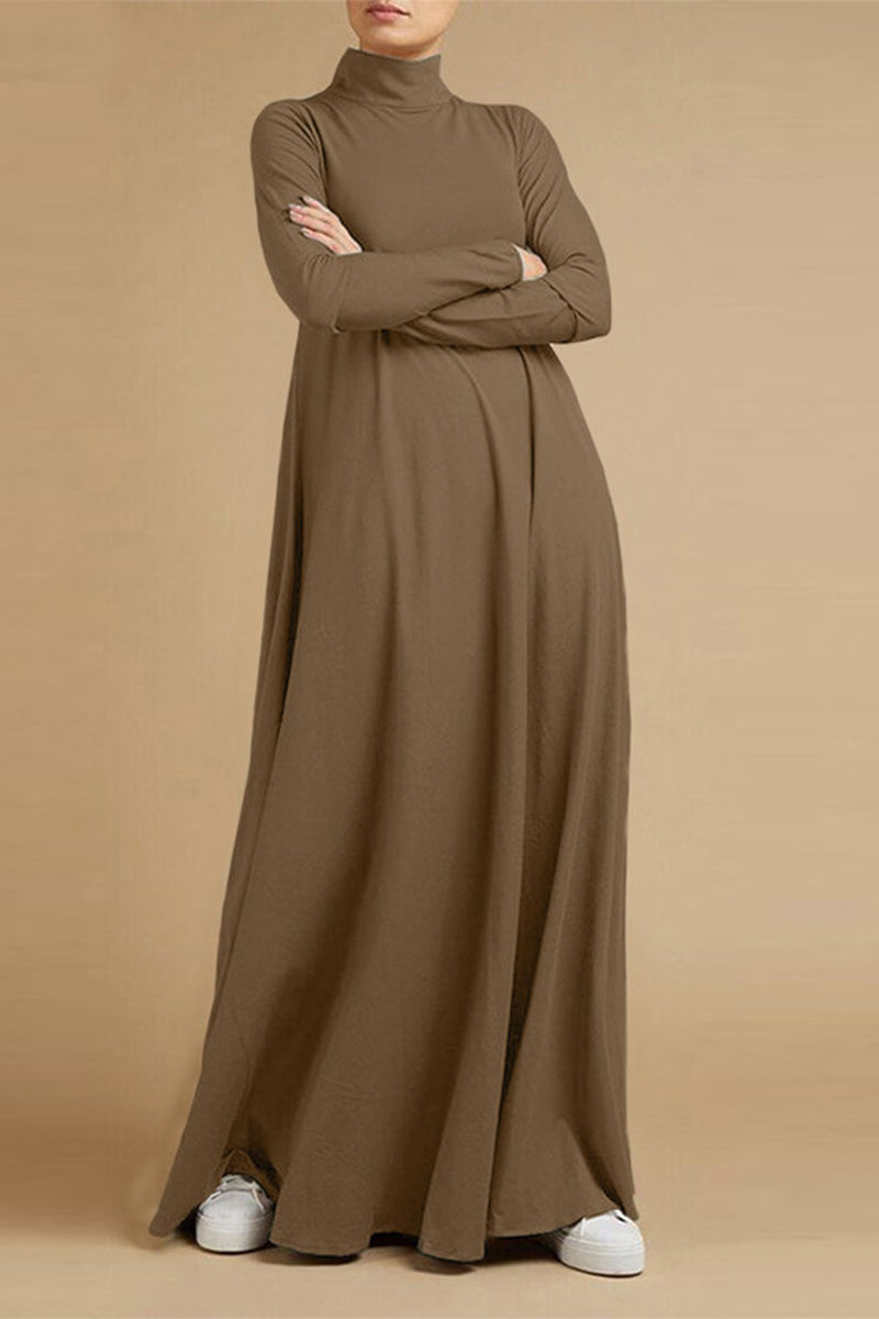 Casual Elegant Solid Turtleneck Long Sleeve Dresses(5 Colors) - Fashionpara