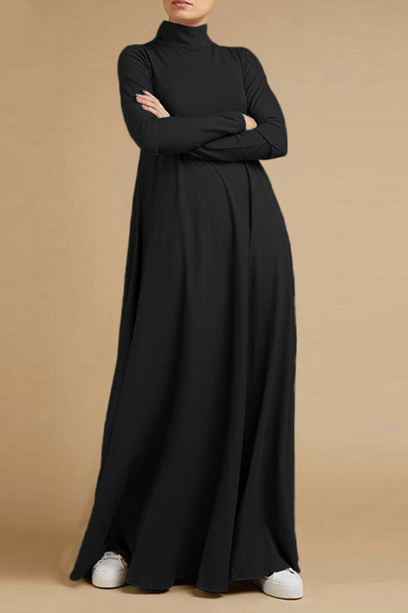 Casual Elegant Solid Turtleneck Long Sleeve Dresses(5 Colors) - Fashionpara